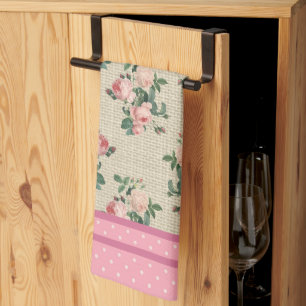 Linge De Cuisine Antique Roses et Pois roses