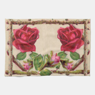 Linge De Cuisine Antique victorienne vintage ancienne rose rustique