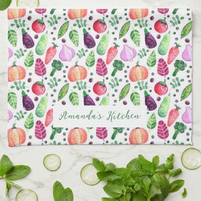 Linge De Cuisine Apron Motif de jardin végétal aquarelle (Plié)