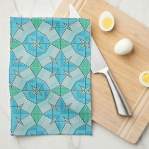 Linge De Cuisine Aqua bleu et vert Motif à carreaux géométriques