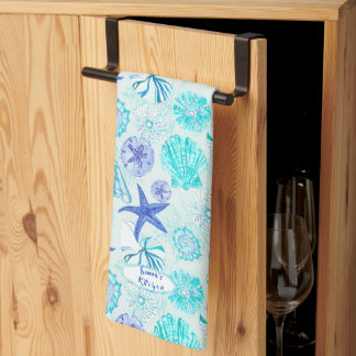 Linge De Cuisine Aqua-bleu-turquoise couleur d'aquarelle coquille a
