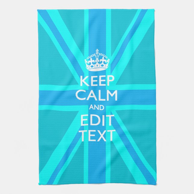 Linge De Cuisine Aqua Bleu Vibrant Gardez Le Calme Votre Texte Unio (Vertical)
