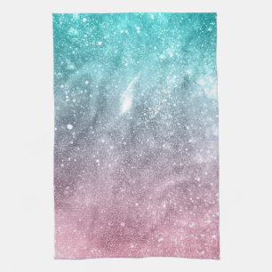 Linge De Cuisine Aqua blue Pink ombre mer galaxie abstraite