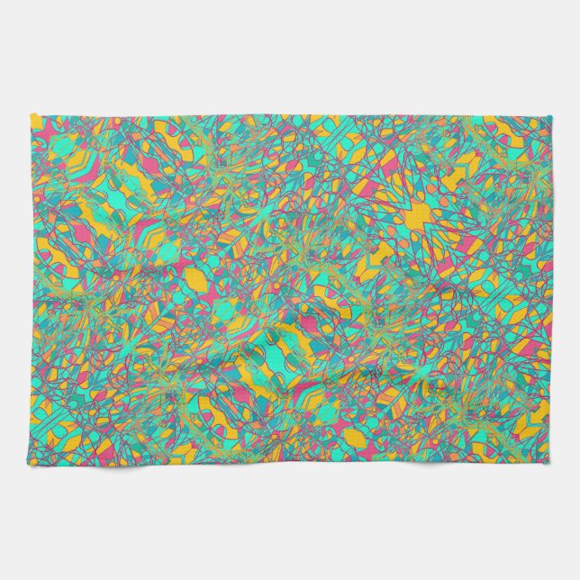 Linge De Cuisine aqua design rétro art abstrait (Horizontal)