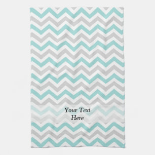 Linge De Cuisine Aqua et motif gris de chevron