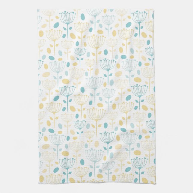 Linge De Cuisine Aqua moderne et florale jaune (Vertical)