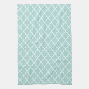 Linge De Cuisine Aqua moderne et Motif Quatrefoil Marocain blanc