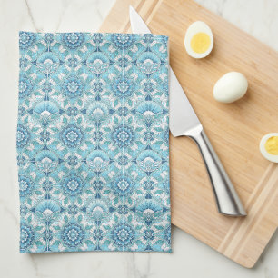 Linge De Cuisine Aqua, sarcelles, bleus et blanc Art Déco côtier