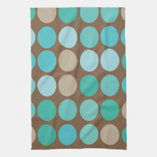 Linge De Cuisine Aqua Teal bleu et motif moderne de points Brown