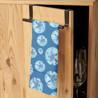 Linge De Cuisine Aqua-turquoise sable bleu dollar aquarelle personn