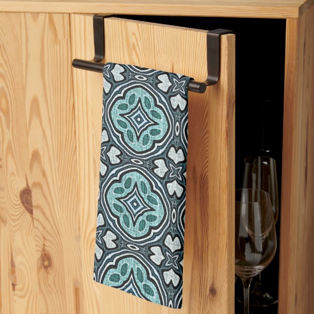 Linge De Cuisine Aqua Turquoise Turquoise Bleu Vert Bohème Tribal A (Pliage en tiers)