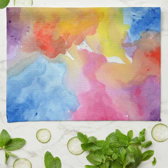 Linge De Cuisine Aquarelle Abstraite Couleurs vives lumineuses Pein (Plié)