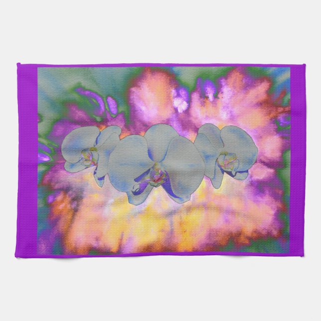 Linge De Cuisine Aquarelle Abstraite orchidées tropicales (Horizontal)