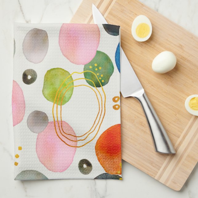 Linge De Cuisine Aquarelle Abstraite Pebble Gold Parties scintillan (Quart Plié)