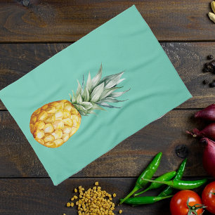 Linge De Cuisine Aquarelle Ananas Été Tropical Bleu