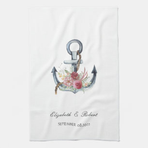 Linge De Cuisine Aquarelle Ancre Fleurs Nautiques