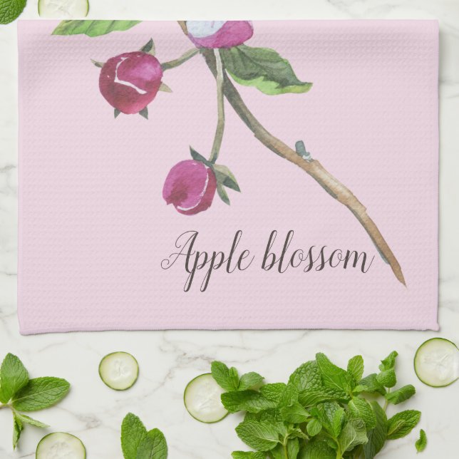 Linge De Cuisine Aquarelle Apple Blossom Botanique (Plié)