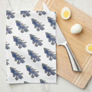 Linge De Cuisine Aquarelle Arbre à pin bleu profond