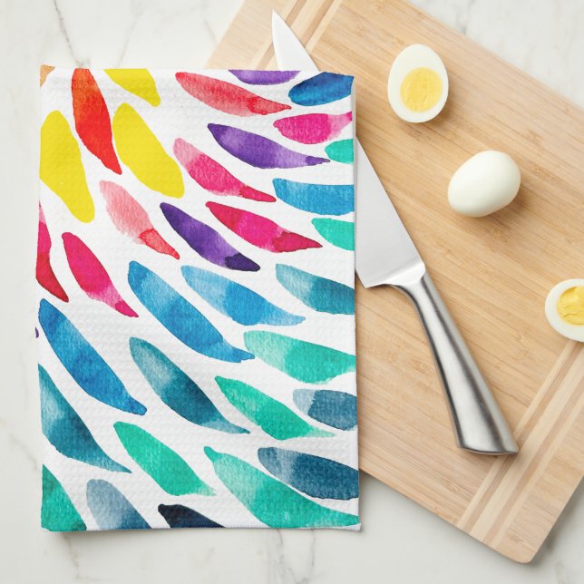 Linge De Cuisine Aquarelle arc-en-ciel spirale abstraite (Quart Plié)