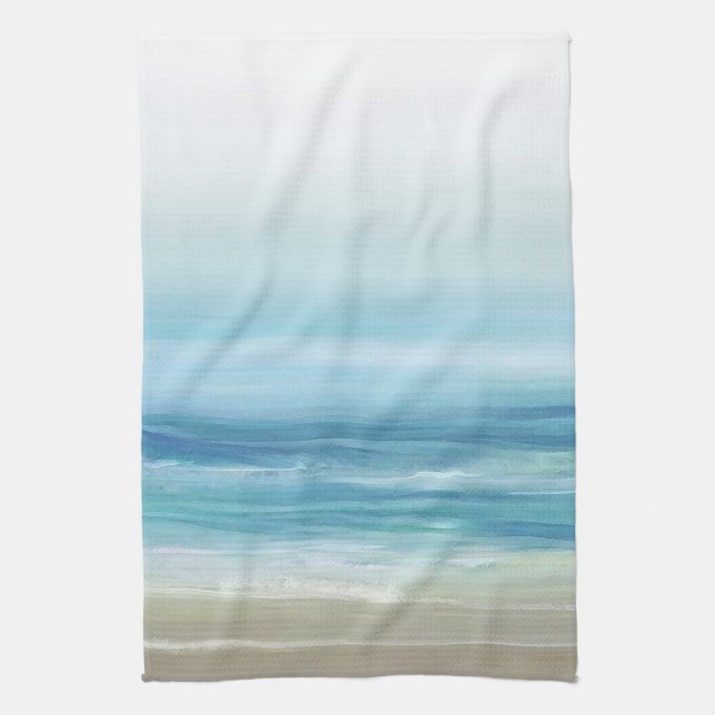 Linge De Cuisine Aquarelle Bleu de mer Vagues océaniques Côte (Vertical)