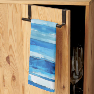 Linge De Cuisine Aquarelle Bleu et Blanc rayé