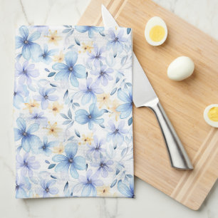 Linge De Cuisine aquarelle bleu floral transparent