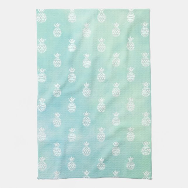Linge De Cuisine Aquarelle bleue de Mint Aqua Ananas (Vertical)