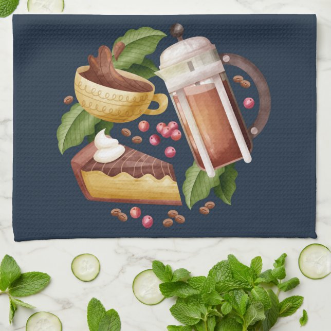 Linge De Cuisine Aquarelle Café Dessert Cuisine de gâteau (Plié)