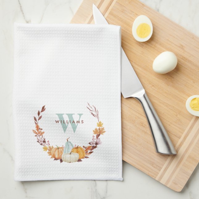 Linge De Cuisine Aquarelle Chute de couronne Monogramme (Quart Plié)