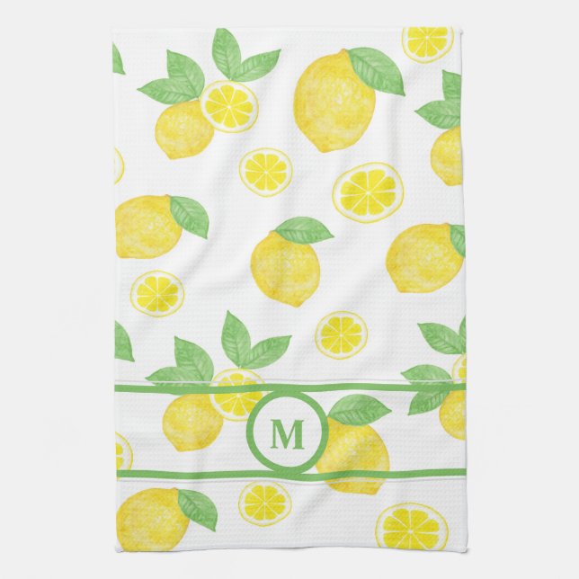 Linge De Cuisine Aquarelle citrons jaune frais vert personnalisé (Vertical)