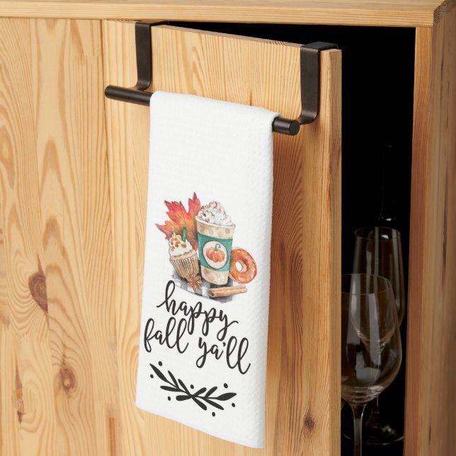 Linge De Cuisine Aquarelle Citrouille Spice Coffee | Happy Fall Y'a (Pliage en tiers)