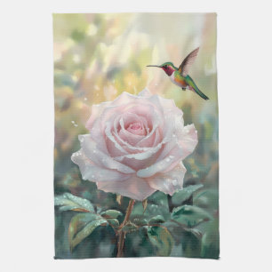 Linge De Cuisine Aquarelle Colibri et rose