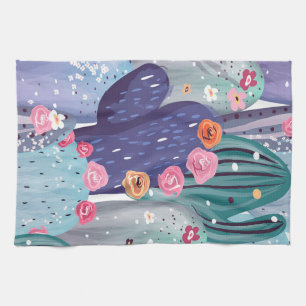 Linge De Cuisine Aquarelle colorée Motif Cactus