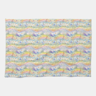 Linge De Cuisine Aquarelle colorée Peinture de fleurs, arbres