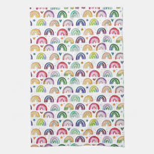Linge De Cuisine Aquarelle colorée Rainbows coeurs et étoiles motif