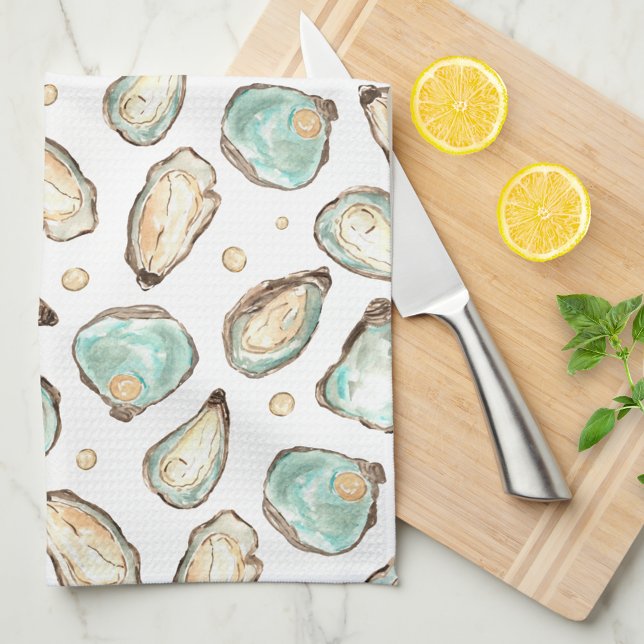 Linge De Cuisine Aquarelle côtière huître & perle (Créateur téléchargé)