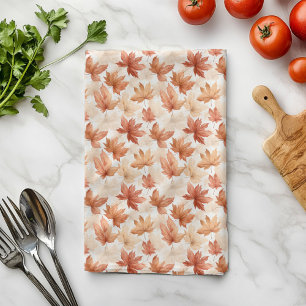 Linge De Cuisine Aquarelle couleur beige orange brûlée Feuilles Mot