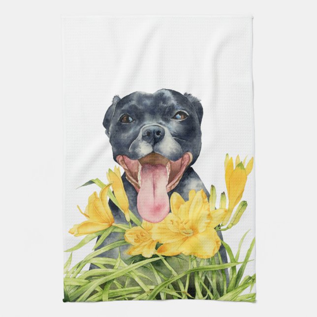 Linge De Cuisine Aquarelle de chien de Terrier de pitbull (Vertical)
