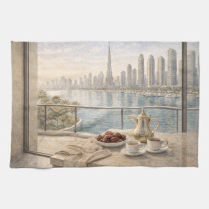 Linge De Cuisine Aquarelle de cuisine de Dubaï avec le Burj Khalifa