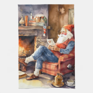 Linge De Cuisine Aquarelle de Noël Père Noël
