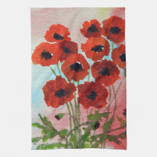 Linge De Cuisine Aquarelle de Poppies (Vertical)