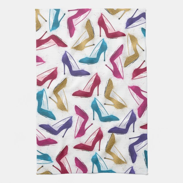 Linge De Cuisine Aquarelle de talons haute or moderne (Vertical)