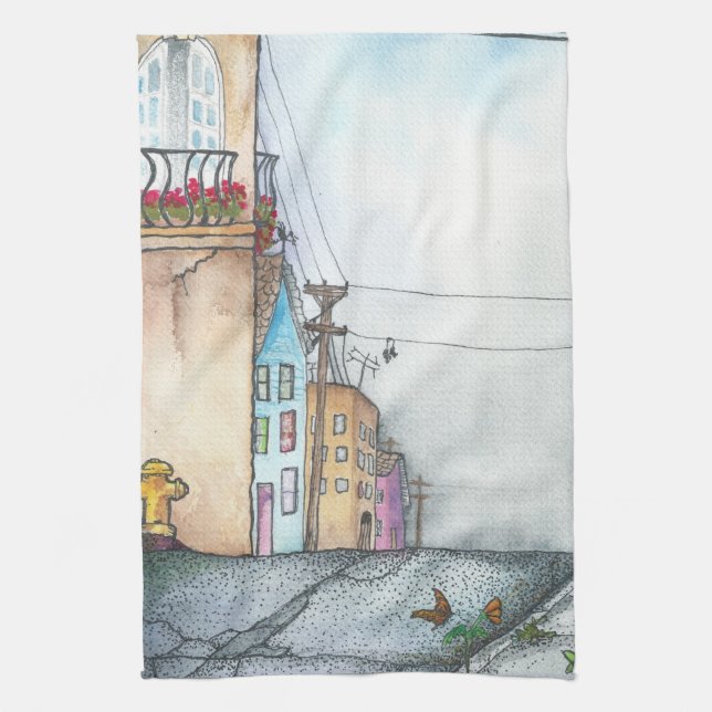 Linge De Cuisine Aquarelle de voisinage de San Francisco (Vertical)