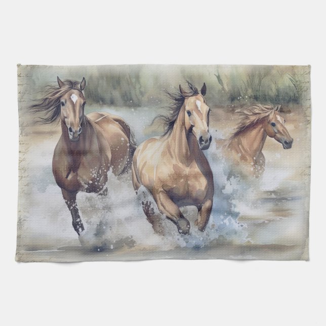 Linge De Cuisine Aquarelle des Chevaux sauvages (Horizontal)