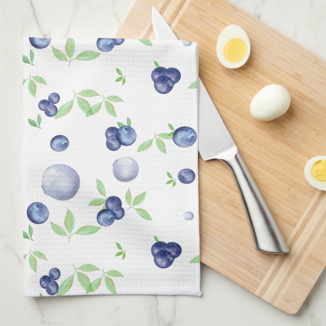 Linge De Cuisine Aquarelle d'été bleuet  (Quart Plié)