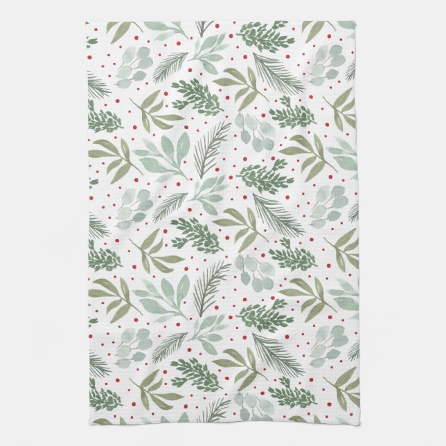 Linge De Cuisine Aquarelle d'hiver Russe Vacances Garland Pine Roug (Vertical)