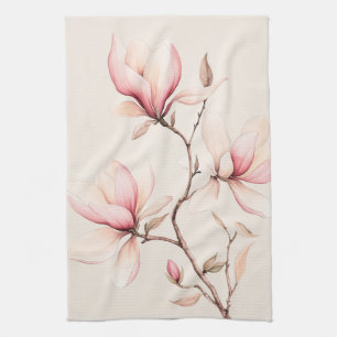 Linge De Cuisine Aquarelle douce Magnolia fleurit Élégant