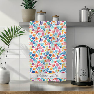 Linge De Cuisine Aquarelle du coeur Colorée mignonne Amour Nom pers