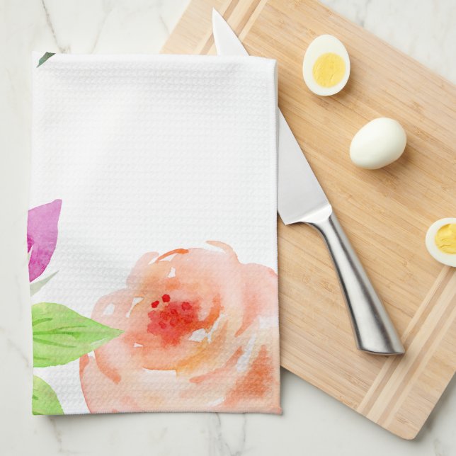Linge De Cuisine Aquarelle élégante florale (Quart Plié)