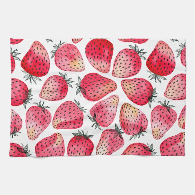 Linge De Cuisine Aquarelle et encre de fraises (Horizontal)
